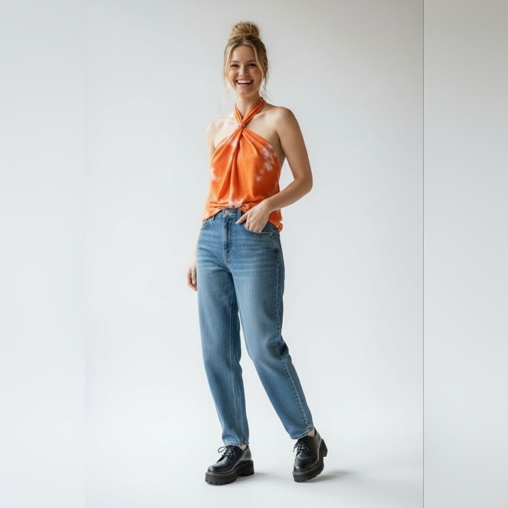 Kenneth Cole Silk Tangerine Splash Racerback Top